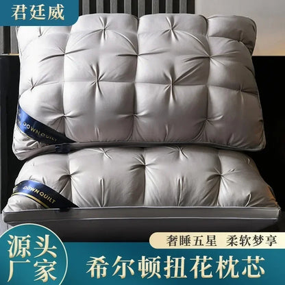 Almohadas de cama de ganso y plumas de lujo en 3D para ropa de cama para dormir 100% de algodón con soporte suave de relleno natural
