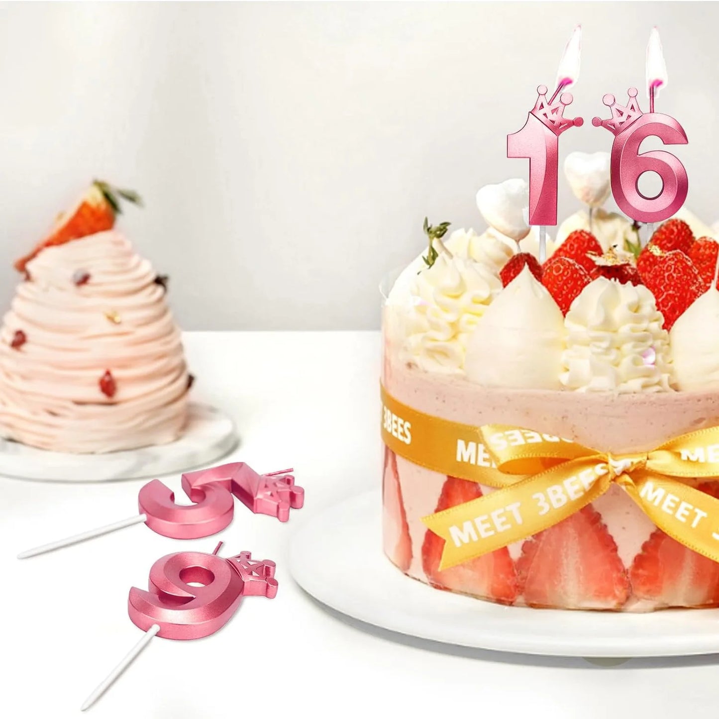 Lumânări roz 7 de naștere, 3d coroană numărul 7 tort topper numeral lumânări de ziua de naștere cu decor elegant pentru coroană pentru decorațiuni de ziua de naștere