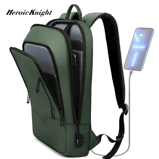 Heroic Knight Slim Business Backpack Men USB Port Multifunction Travel Ryggsekk Vanntett 14 "15.6" Laptop Bag for Work College