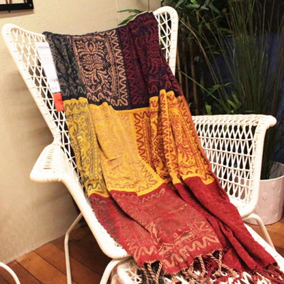 Blankets Mediterranean American Chenille Sofa Cushion Colorful Bohemian Chenille Plaids Sofa Large Cobertor Blanket With Tassel