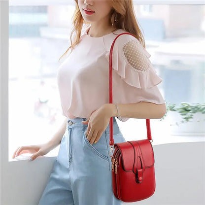 Eenvoudig design pu lederen crossbody schoudertassen voor dames voorjaar retro merkhandtassen en portemonnees dames mobiele telefoon sac
