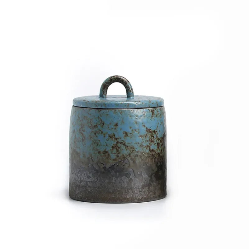 Japanese Ceramic Sealed Tea Caddy Coarse Pottery Large Vintage Spice Jar Household Candy Storage Tank Food Container Canister