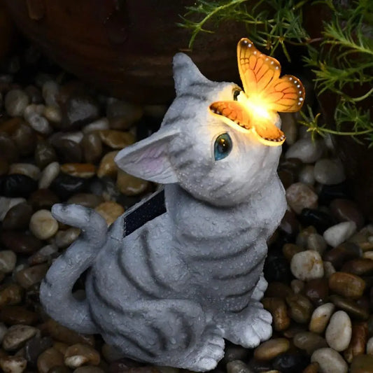 Håndlavet katstatue aktiv udgør sollys inkluderet kat ornament katte skulptur med sollys hjem have dekoration