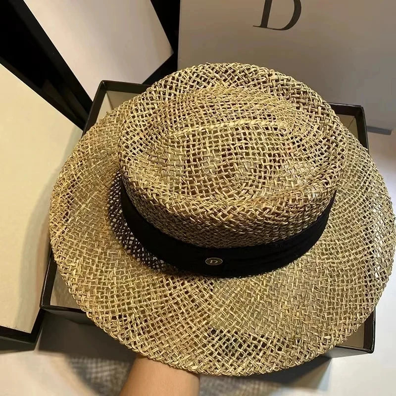 Léto 2024 Francouzský otvoř pro slaměný klobouk trojnásobný s doplňky plážový klobouk Outdoor Travel Anti-UV Dámské klobouky dívky gorras