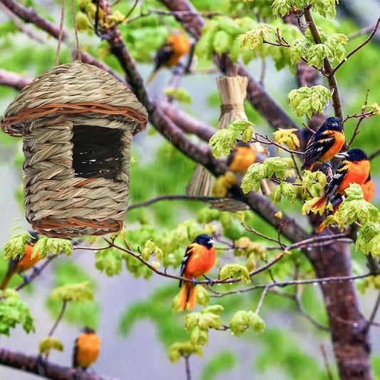 Varja e Hummingbird Bird House Bird Bird's Foleja e Zogut në Kopshtin e Kashtës së Woven House Hut Straw Birdhouse House Handwoen H5G8