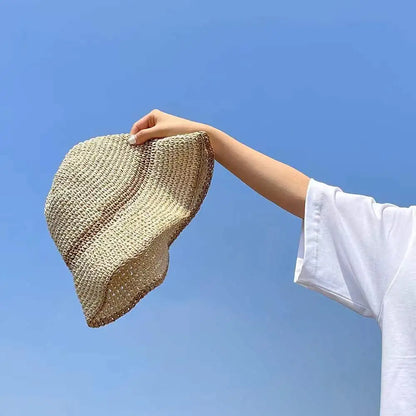 Pălărie de paie care se potrivește cu o culoare cu dungi care se potrivește cu paie de vară plajă pliabilă protecție solară cu paie goală pălării pescar -pescar