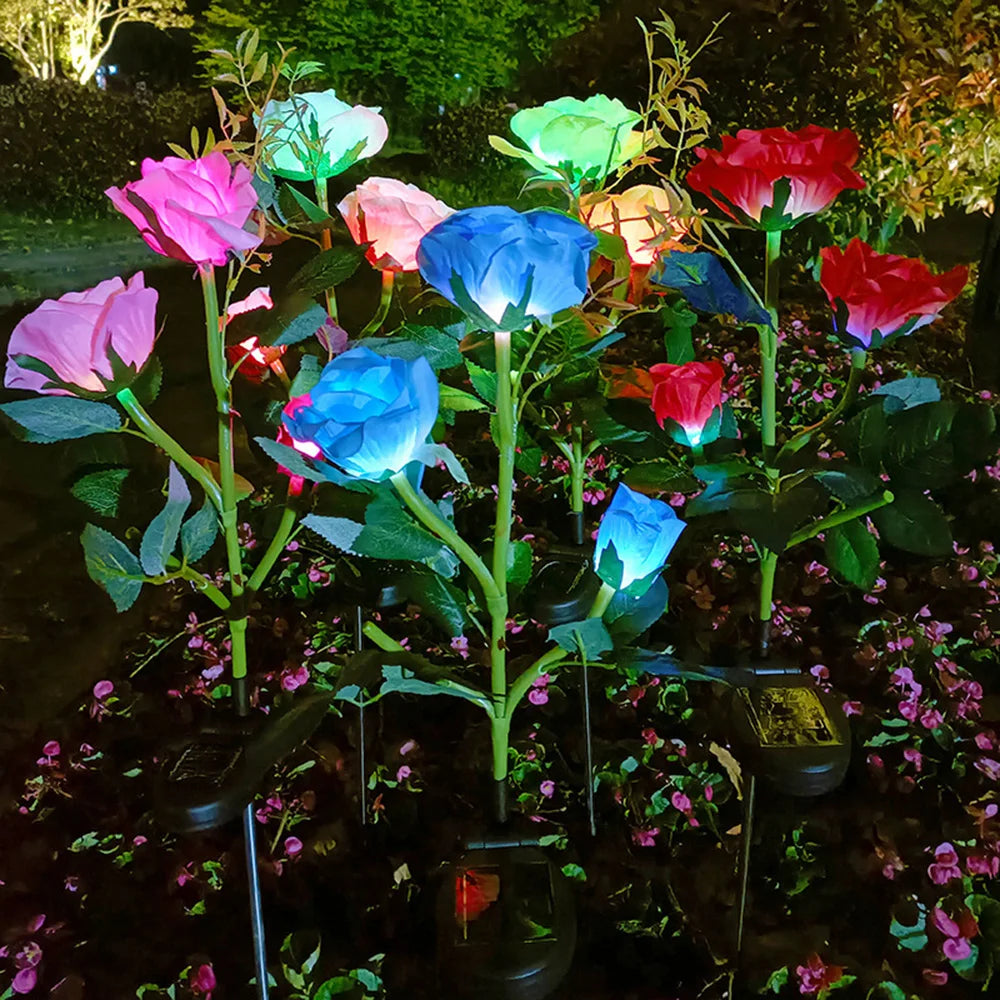 7 Köpfe Solarleuchten im Freien Dekorative Solargartenlichter Rosenblume Rasenlampe für Garten Terrasse Garten Dekor Blumen