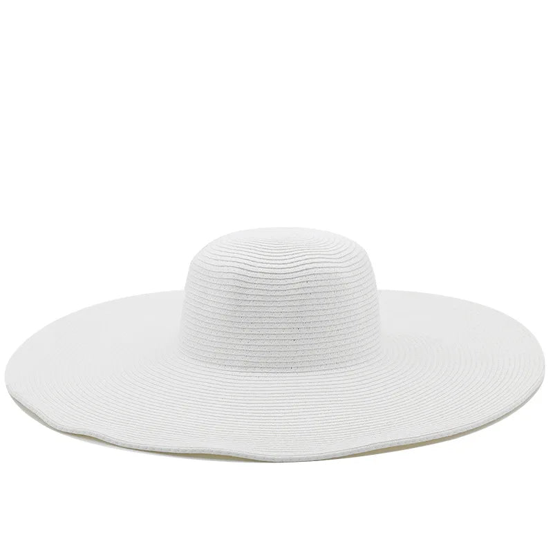 Ny stil Fast farve bred brim sommer sunshade panama stråhatte til kvinder udendørs afslappet luksus stråhætter sandstrand hatte