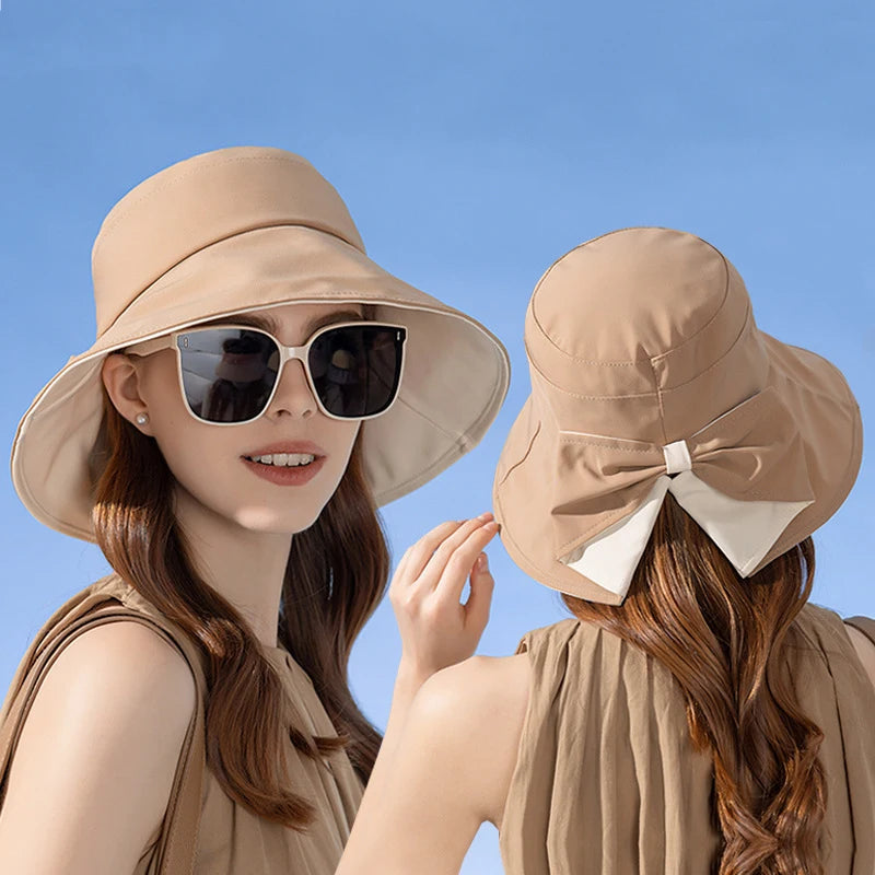 Mujeres Summer de protección solar Sombrero con dama de lazo elegante para protector solar Capa de playa al aire libre de ala ancha.
