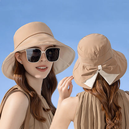Mujeres Summer de protección solar Sombrero con dama de lazo elegante para protector solar Capa de playa al aire libre de ala ancha.