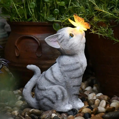 Hand-crafted Cat Statue Active Poses Solar Light Included Cat Ornament  Cat Sculpture with Solar Light Home Garden Decoration