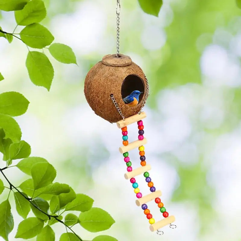 Kokose Hide Bird Nest Bird House z drabiną wspinaczkową naturalną kryjówkę na papugę papugi papugi uparki gołębi