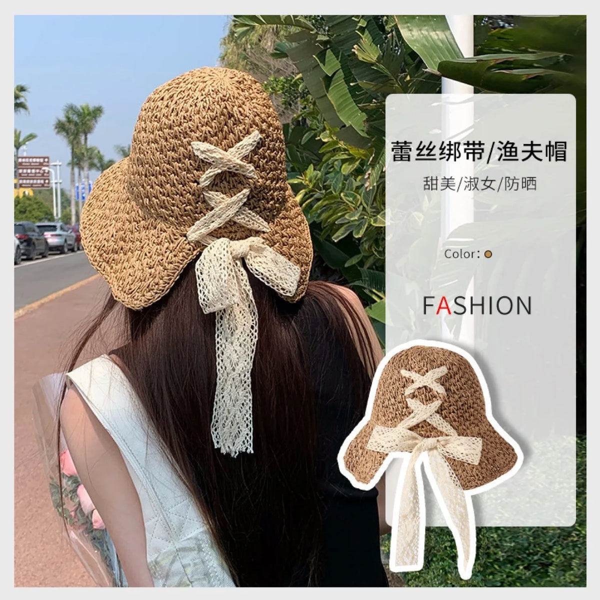 Katja e kashtës së grave Versioni Korean i markës Tide Gjithçka Japoneze Verë e Thin Style Sun Sun Hat Dantella How Hollow Out Hat