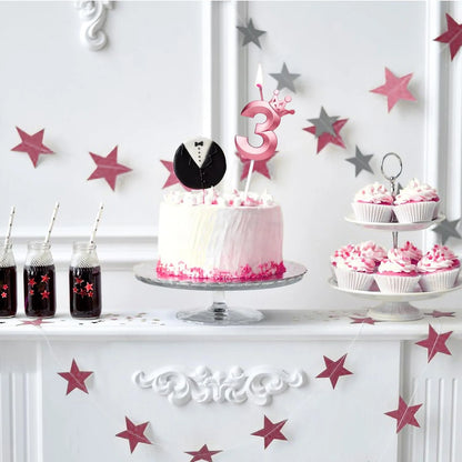 Lumânări roz 7 de naștere, 3d coroană numărul 7 tort topper numeral lumânări de ziua de naștere cu decor elegant pentru coroană pentru decorațiuni de ziua de naștere