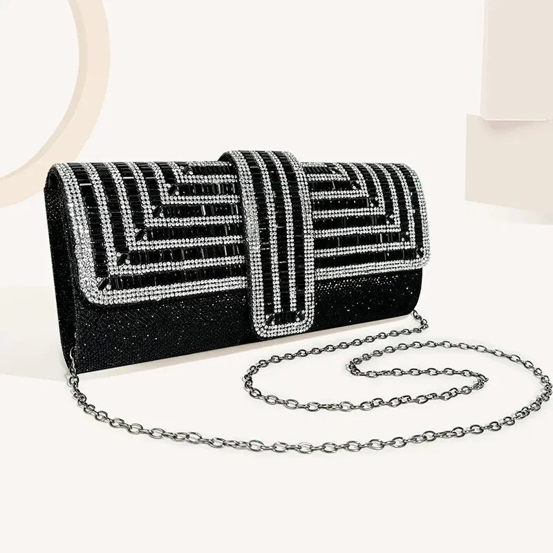 Rhinestone kúpling kvenna purses kvöldpokar glitrandi glitri formleg partý brúðkaups kokteil prompokar með keðju