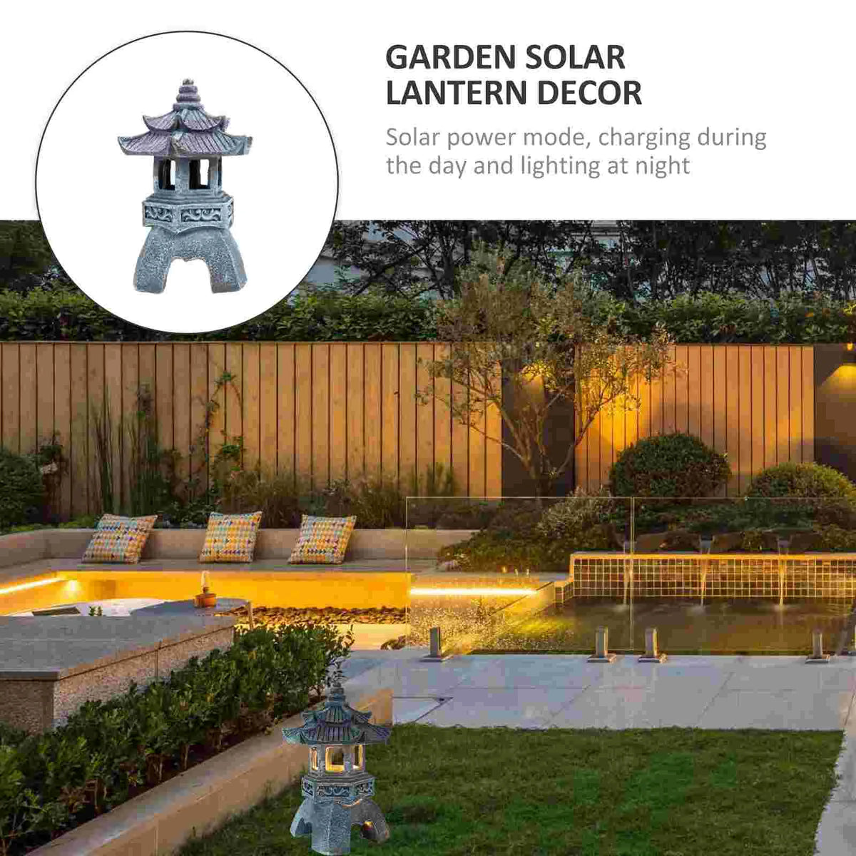 Pagoda Garden Solar Estatua al aire libre Ligera iluminación de la linter