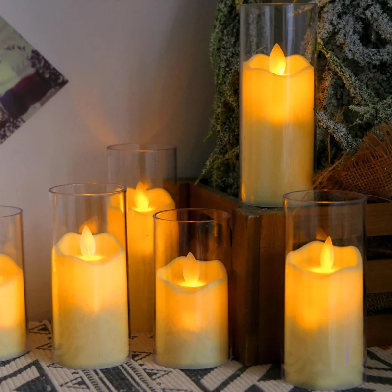 6pcs LED Velas elétricas sem chamas Lâmpada de acrílico Bateria de vidro trêmulo