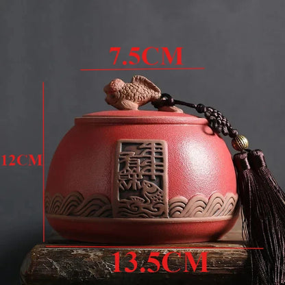 Traditional Pottery Tea Caddy Large Capacity Ceramic Storage Tank Portable Sealed Travel Tea Jar Candy Coffee Spice Container