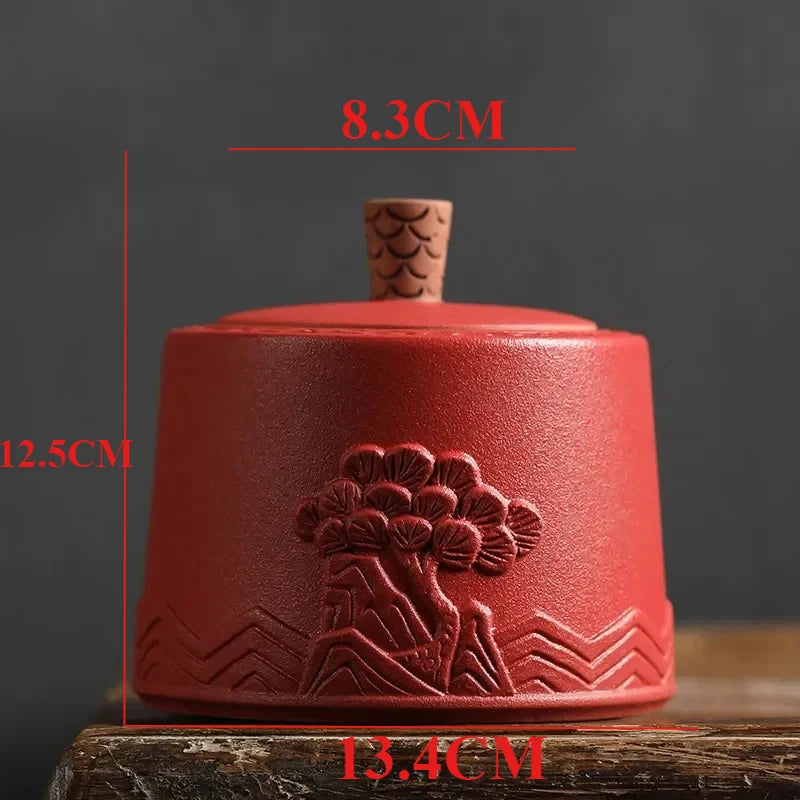 Traditional Pottery Tea Caddy Large Capacity Ceramic Storage Tank Portable Sealed Travel Tea Jar Candy Coffee Spice Container