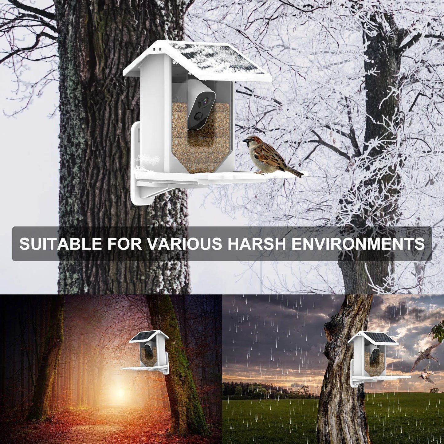 Smart Bird Feeder with Camera Solar Powered Waterproof for Garden Bird Watching Camera for Canary Hummingbirds Orioles Owls Dove