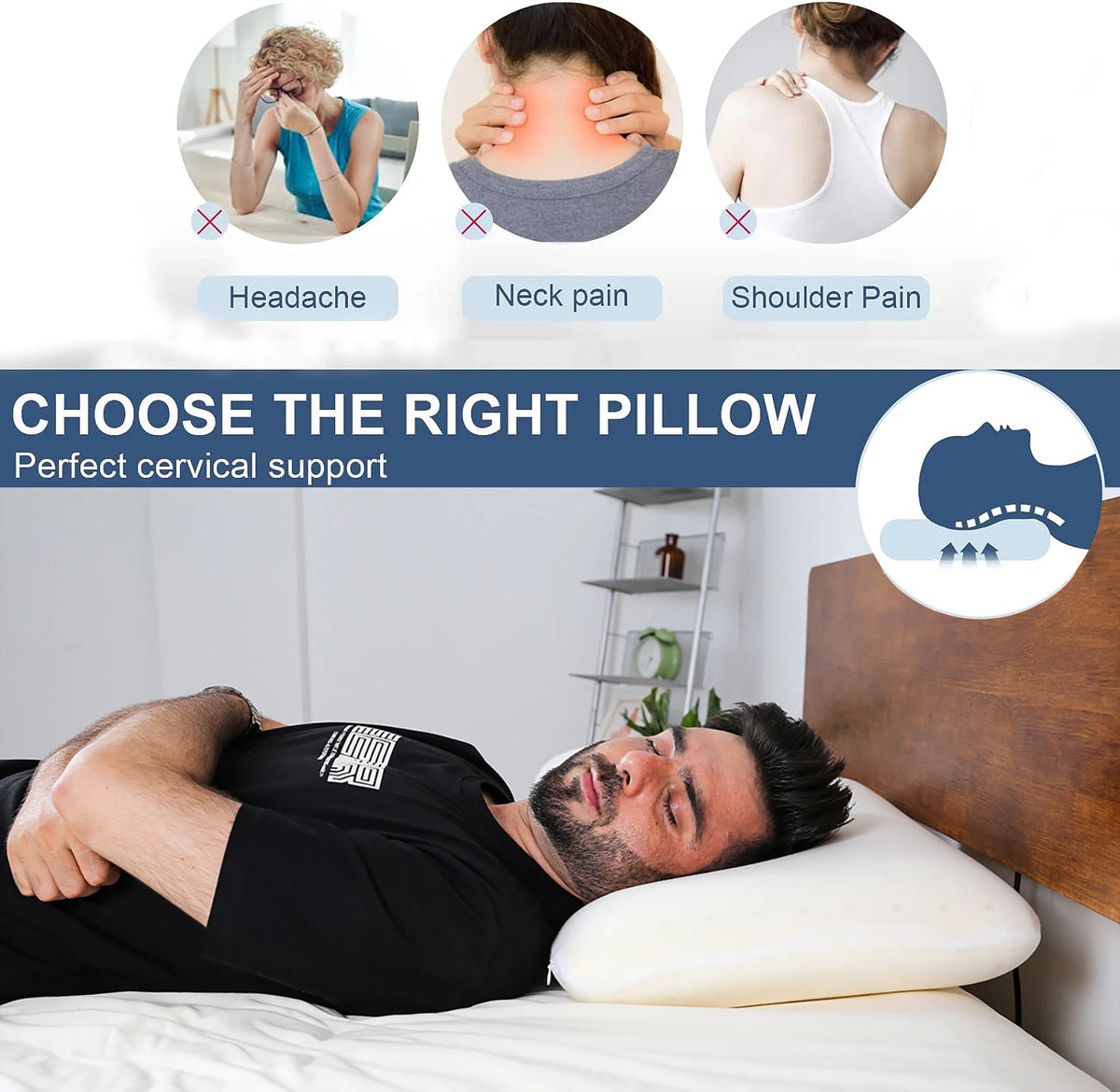 PurenLatex 60x40x10cm Orthopedic Cooling Pillow Memory Foam Pillow for Sleeping Back Sleeper & Side Sleeper Bedding Pillow