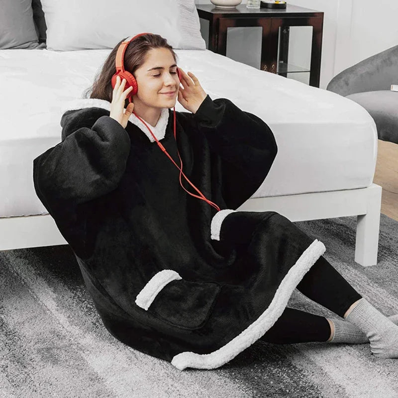 Warm thick TV Hooded Sweater Blanket Unisex Giant Pocket Adult and Children Fleece Weighted Blankets for Beds Travel home