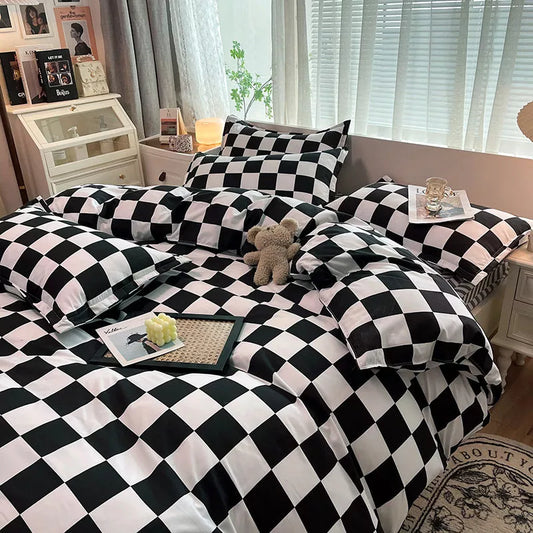 Šachovnica súprava posteľnej obliečky Žiadna prikrývka prikrývky prikrývky obliečky na obliečka na obliečka Plochá list s jednou kráľovnou veľkosti Polyester Bedlotes