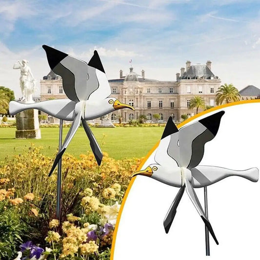 1pcs de ornamentos de moinho de vento de gaivota Série de pássaros voadores moer moinhos de vento para decoração de jardim spinners de vento jardim pati s0r1