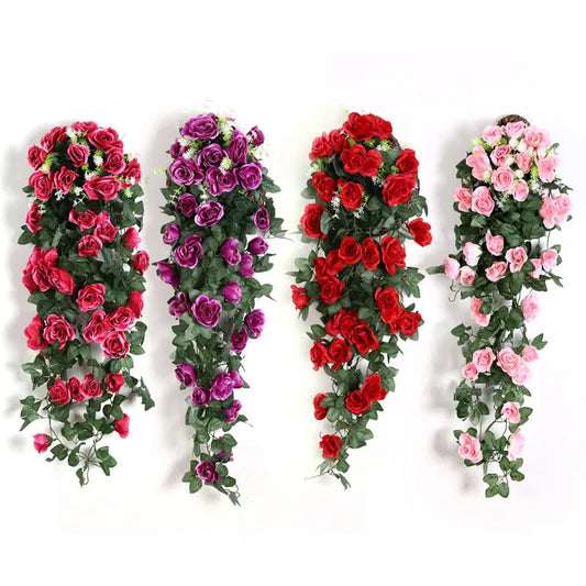 Kunstig hengende blomster falske rose vintreet hengende planter faux blomster for vegg soverom bryllup hage innendørs utendørs dekorasjon