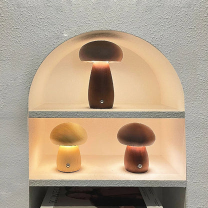 INS Wooden Creative Mushroom Night Light Stepless Dimming Bedside Table Lamp 3 Color Rechargeable Sleeping Nightlights For Room