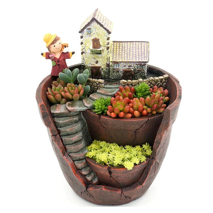 Retro Bauernhaus Blumentopf für Sukkulenten Pflanzen, dekorative Pflanzer Mini Bonsai Flowerpot Fairy Garden Home Desktop Dekoration