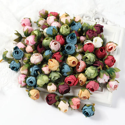 Roseseknopper kunstige blomster hode silke falsk blomst for hjem bryllup dekor jul 2023 fest diy krans tilbehør