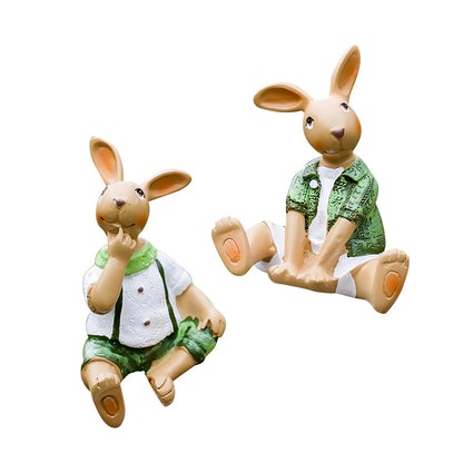2x králičí zahrada socha kreativní venkovní ozdoby trávník Patio Housewarming Dárková pryskyřice sochy králičí figurky venkovní výzdoba