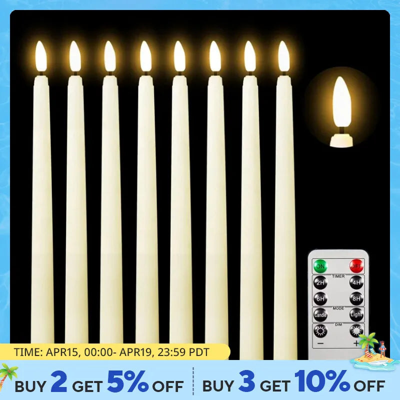 LED Flameless flimrende koniske stearinlys 3D wick stearinlys lampe med fjernbetjening te lys bryllup boligindretning batteri drevet