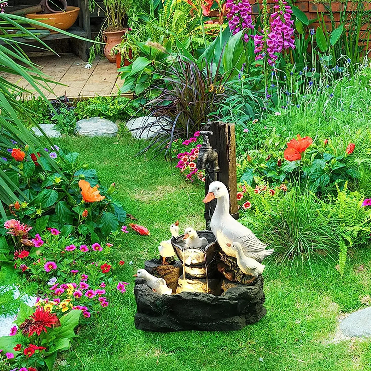 Enten Eichhörnchen Wasser Solar Power Harz Terrasse Garten Design mit Solarlichtgarten im Freien Dekorationen Geschenk Geschenk