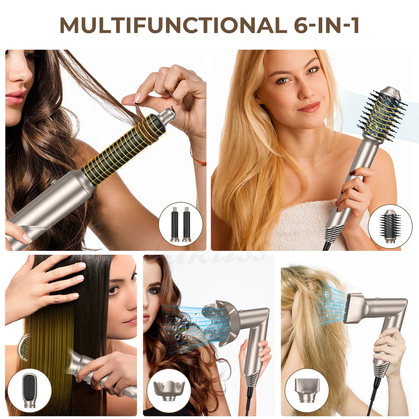 Dobrando 6 polegadas de escova de secador de cabelo de cabelo Ionic Bellower Blower Salon Ministério do seco de ar de água Curador de curling Curling Iron Styler
