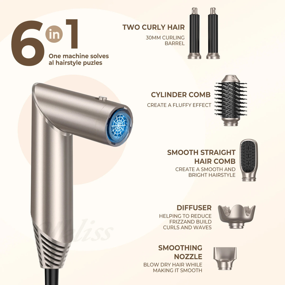 Dobrando 6 polegadas de escova de secador de cabelo de cabelo Ionic Bellower Blower Salon Ministério do seco de ar de água Curador de curling Curling Iron Styler