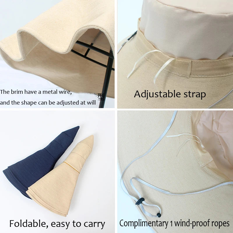 Sommerbrede rimme Solhat Kvinders sammenfoldelige rejsepakkbar spand hat japansk UV solcreme bomuld linned strand hat fisker hat