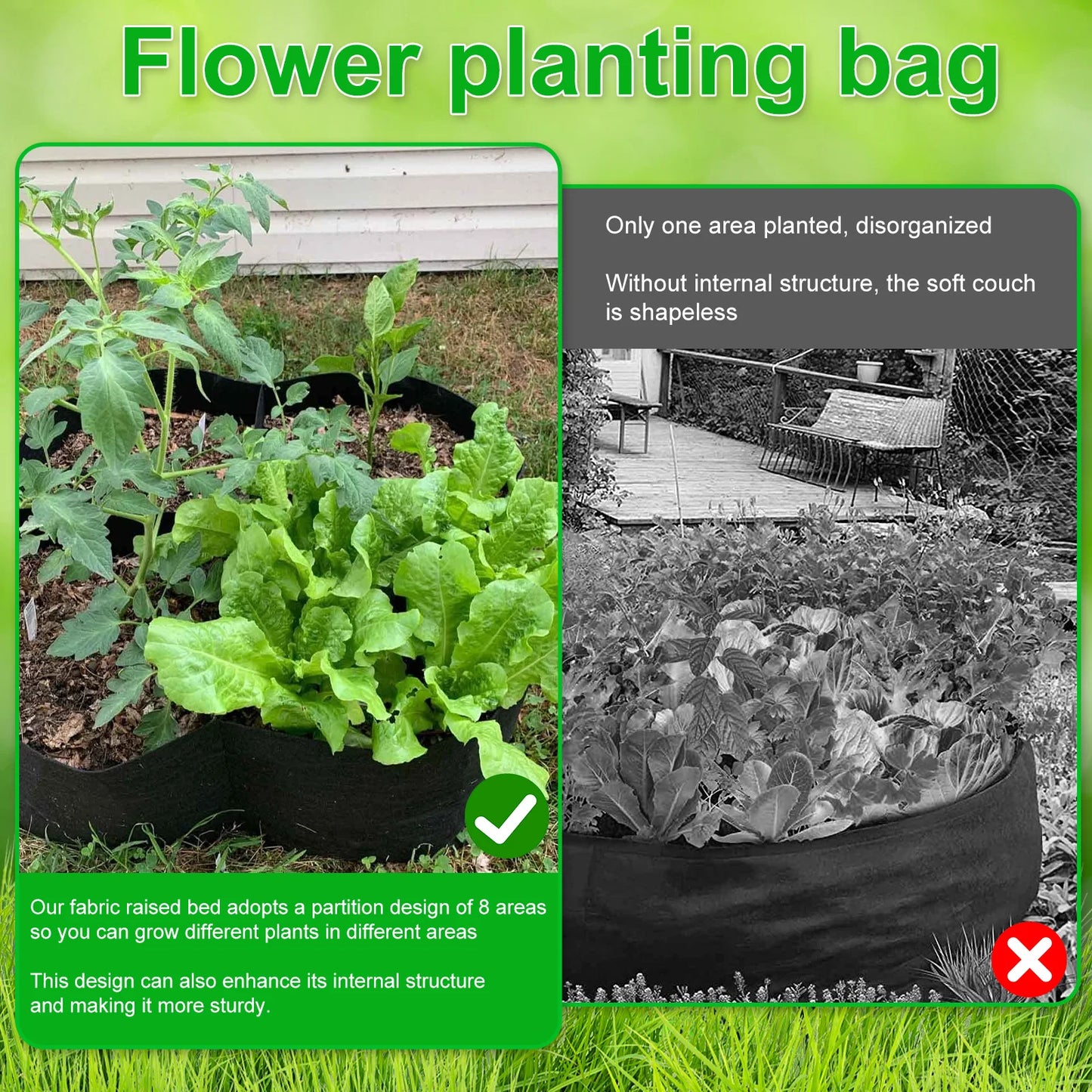 4/8 Gitter Garten erhöhte Pflanzbett Stoff erhöhtes Gartenbett Quadrat Felt Garten Blume Wachsen Bag Gemüse Pflanzer Topf