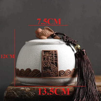 Traditional Pottery Tea Caddy Large Capacity Ceramic Storage Tank Portable Sealed Travel Tea Jar Candy Coffee Spice Container