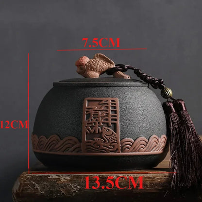 Traditional Pottery Tea Caddy Large Capacity Ceramic Storage Tank Portable Sealed Travel Tea Jar Candy Coffee Spice Container
