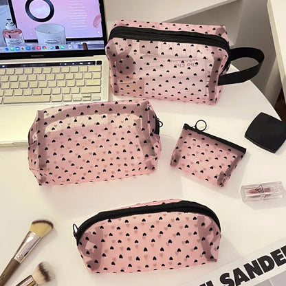 1 pc הדפסת אהבה שקית קוסמטיקה ניידת מארגן מטאלנים תיק איפור רב -תפקודיות שקופות שפתון שפתון שקיות שפתון