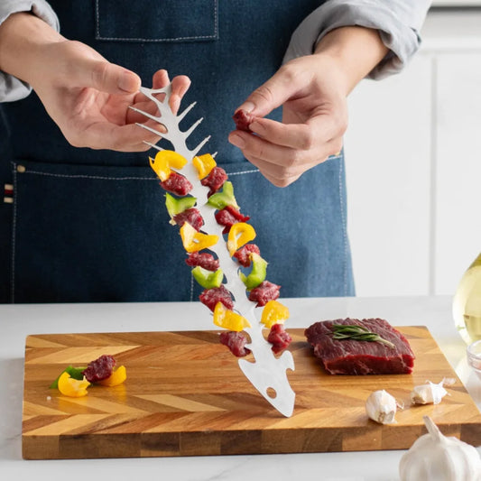 Metal Fishbone Shape Roaster Fork gjenbrukbar grillmat steking spyd for camping grilling leirbål BBQ -verktøy все дentet кни