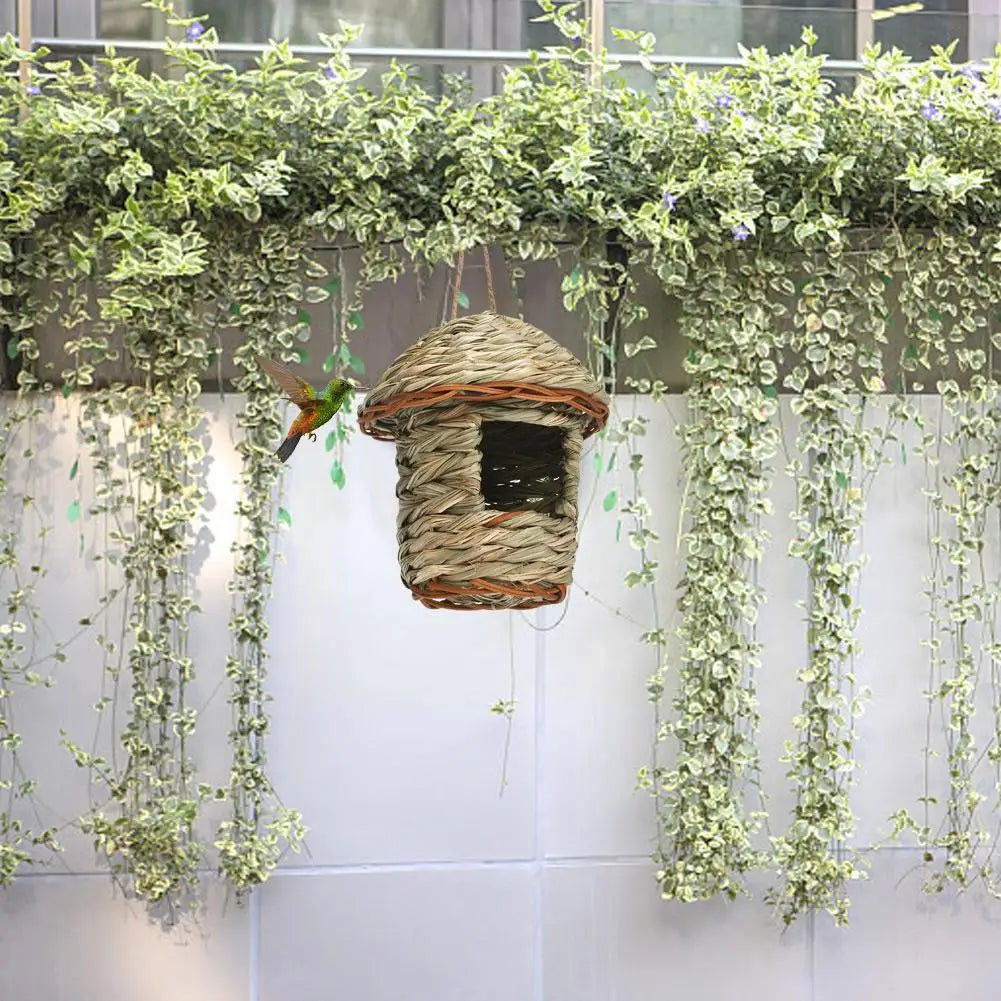 Hængende kolibri Fugl House Bird's Nest in Straw Garden Nest Woven House Hut Straw Bird House House Handwoven H5G8