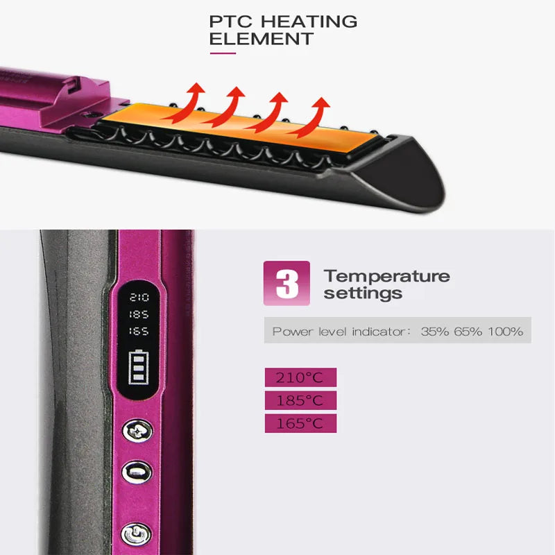 Letraz de cabello inalámbrico mini plano plano usb usb recargable cabello enderezado herramientas de peinado de hierro rizado rizado de cabello inalámbrico