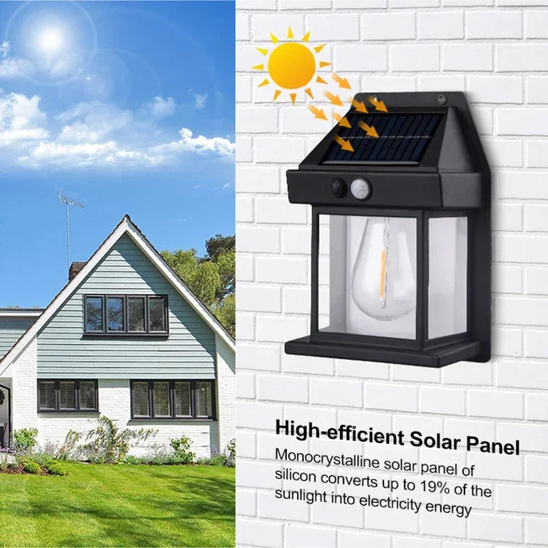 Ulkokäyttöinen aurinkoseinälamppu vedenpitävä volframifilamenttilamppu induktiolamppu kotitalouksien valo puutarhaseinävalaisin