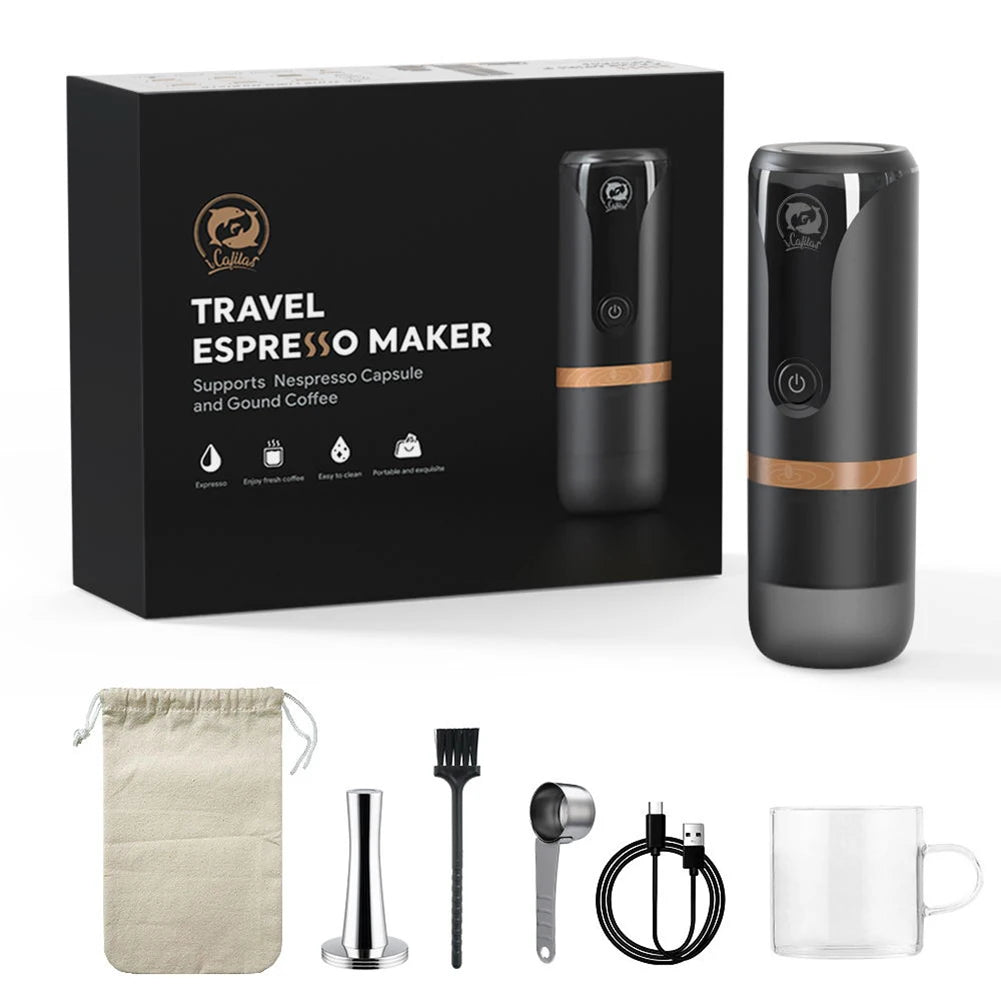Stainless Steel Capsule Coffee Machine USB Charging Espresso Coffee Machine Portable Mini Automatic Cleaning for Travel Camping