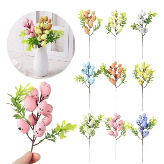 2024 Nuove ritagli di uovo di Pasqua fai -da -te Branch artificiali ramo dipinto colorato di piuma di uccelli uova ramo di fiori 2023 decorazione per la casa