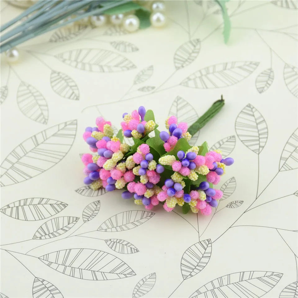 12/36/72/144pcs Mini Stamme Blume Künstliche Blumen basteln gefälschte Blumen für Hochzeitsstrauß Party Scrapbooking Decor DIY