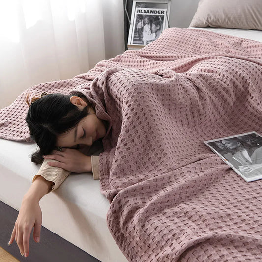Sommer Waffel kariertes Baumwollbettdecke Dünne Quilt Strickbetthöfe Home Hotel Coverlets Grüne rosa Wurfdecke